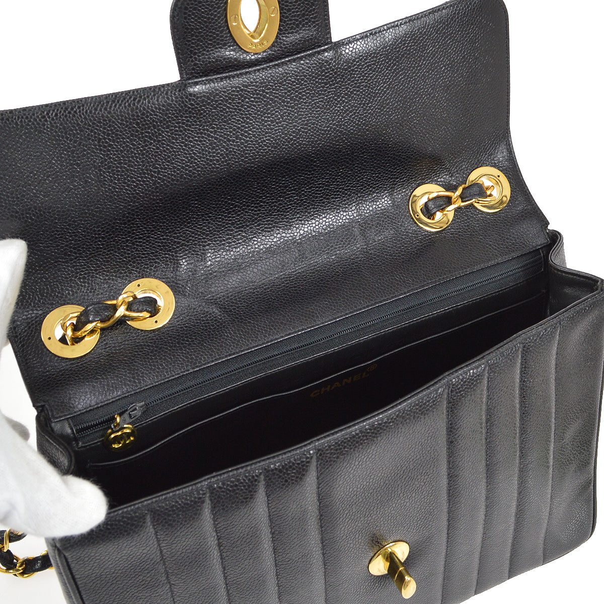 CHANEL 1991-1994 Big CC Vertical Classic Flap Jumbo Black Caviar 96283