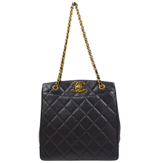 CHANEL 1991-1994 Big CC Chain Tote Bag Black Caviar 45123