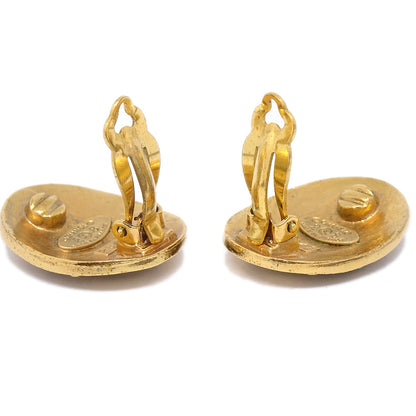 CHANEL 1993 Oval Earrings Clip-On Gold 2841 15696