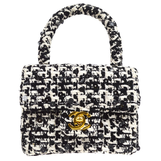 CHANEL * 1991-1994 Classic Flap Handbag Micro Tweed 24812