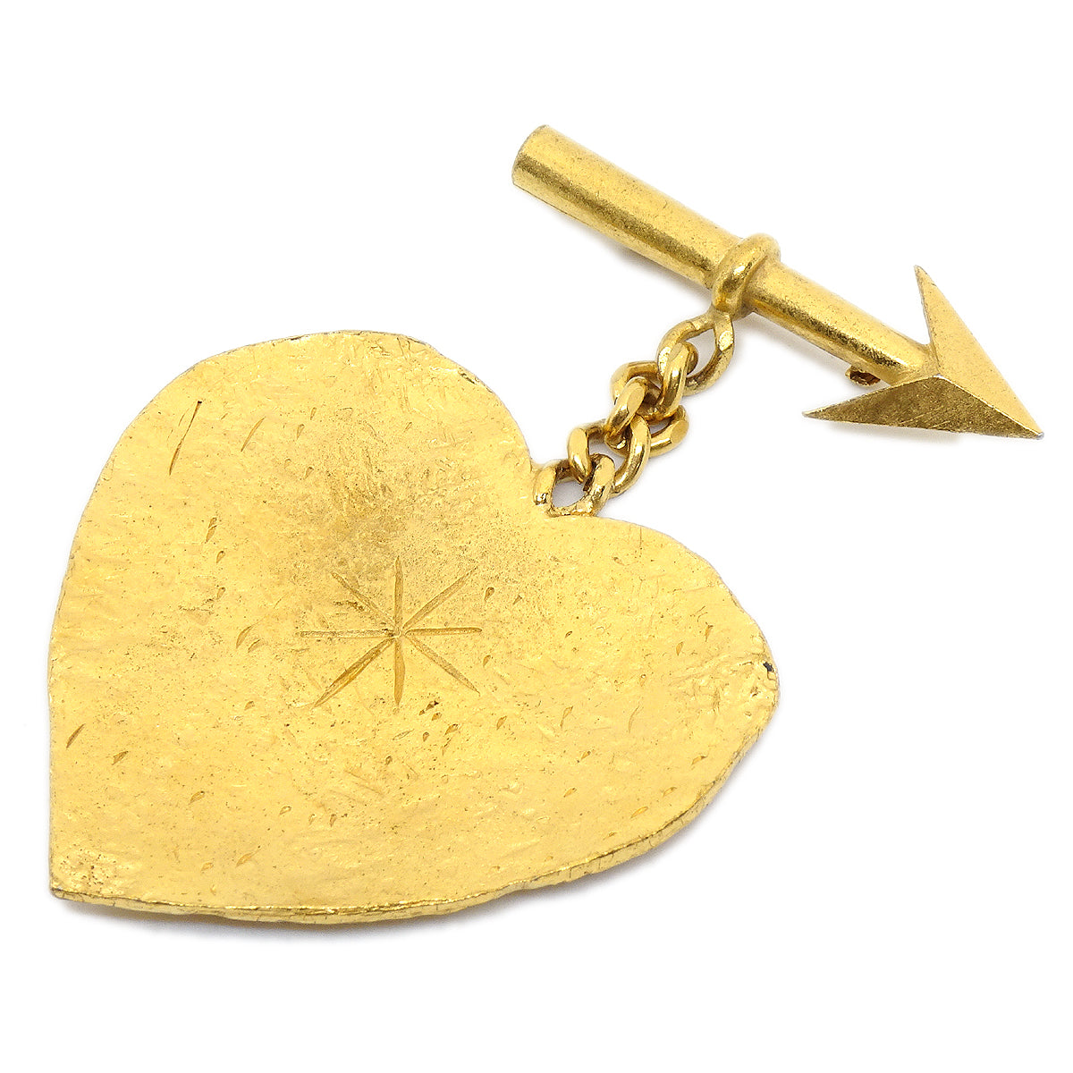 CHANEL 1993 Arrow Heart Brooch Pin Gold 16463