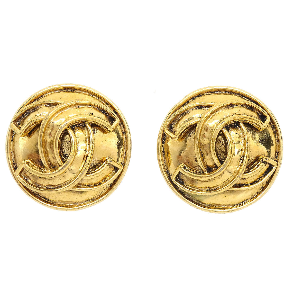 CHANEL 1994 Button Earrings Gold AK35544c