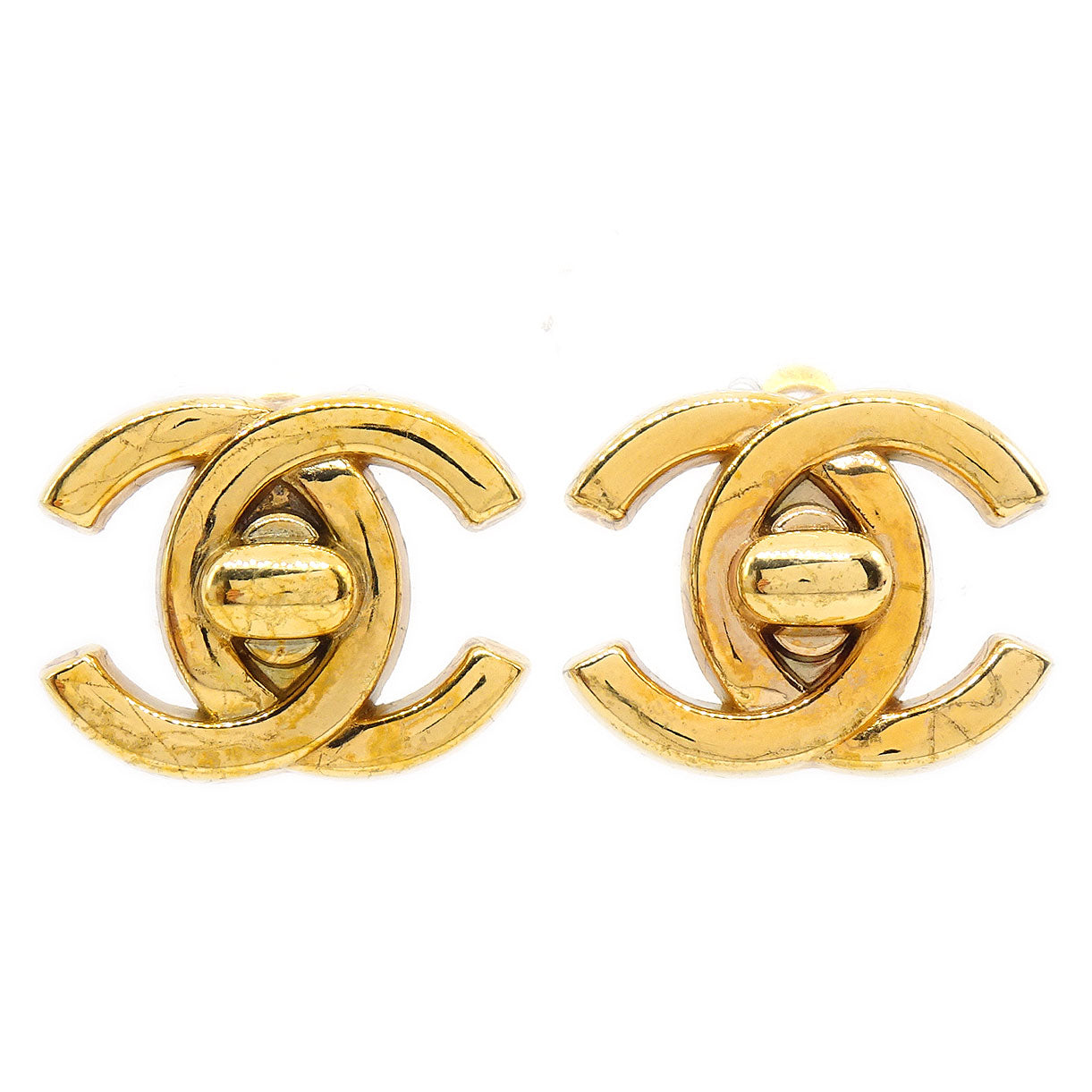 CHANEL Turnlock Earrings Gold Small 96P AK35550h