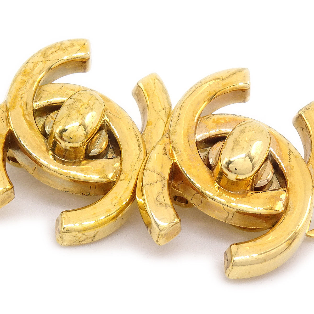 CHANEL Turnlock Earrings Gold Small 96P AK35550h