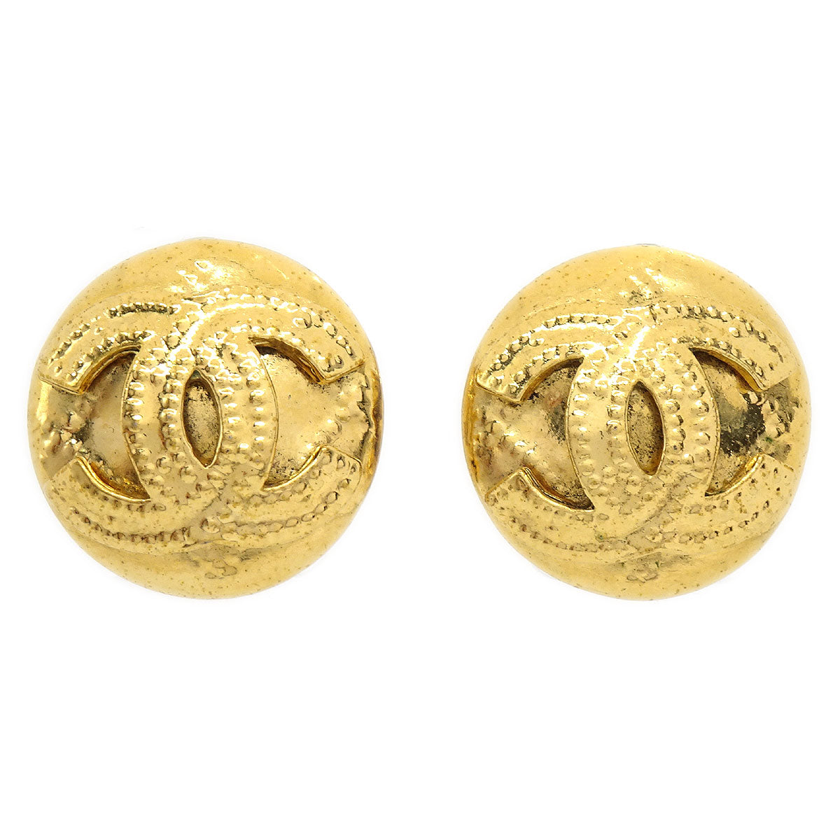 CHANEL 1994 Quilted Button Earrings Gold Small AK36786e