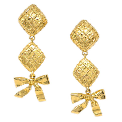 CHANEL 1980s Dangle Bow Earrings Clip-On Gold 16816