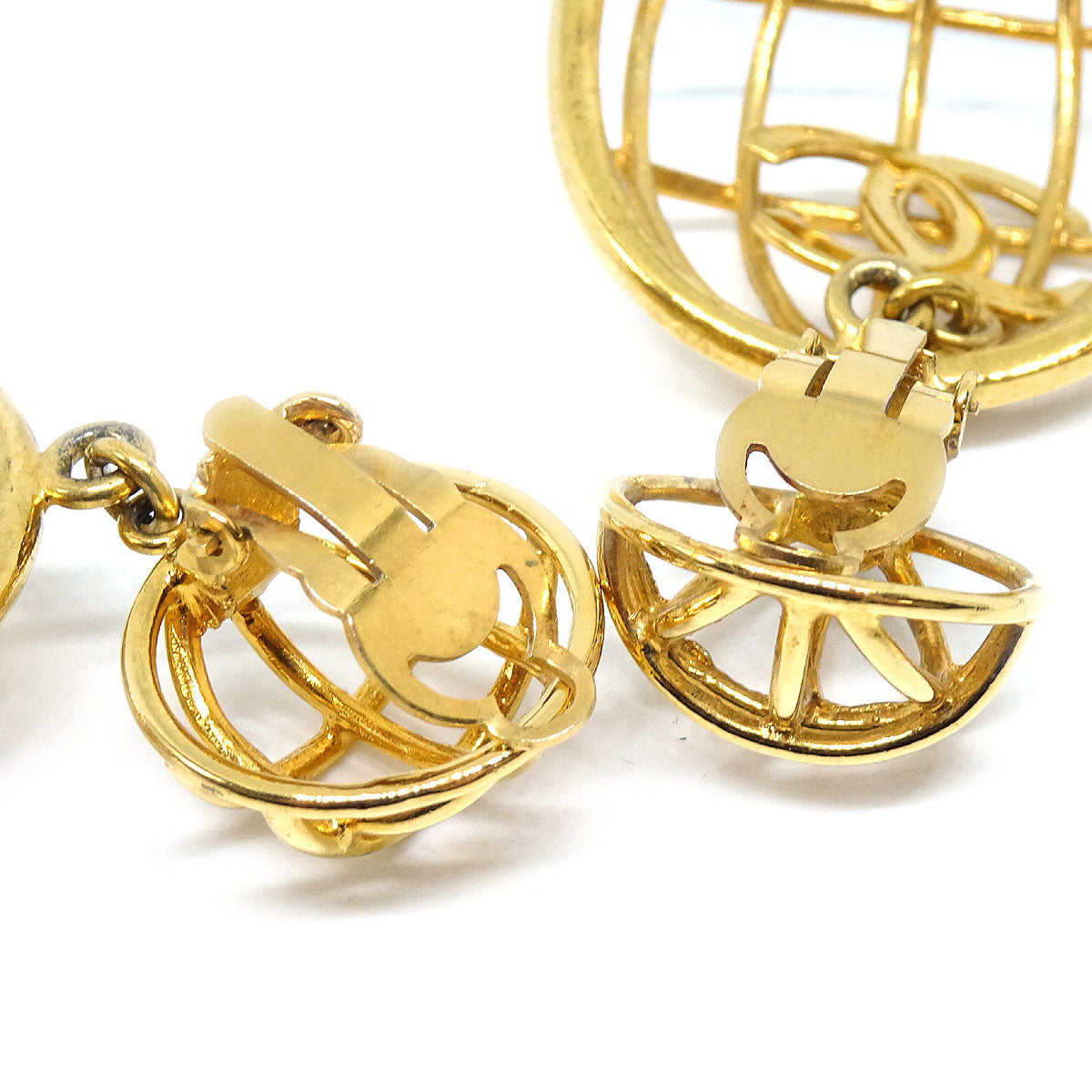 CHANEL★ Birdcage Dangle Earrings Gold 93P 56444