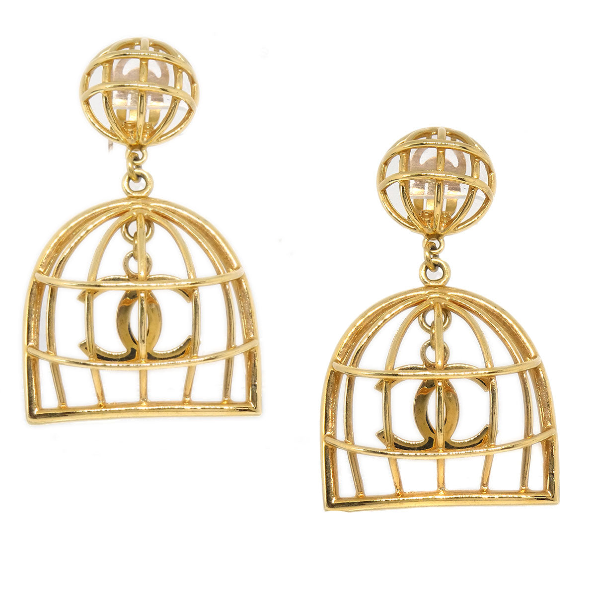 CHANEL Birdcage Dangle Earrings Gold 93P 56472