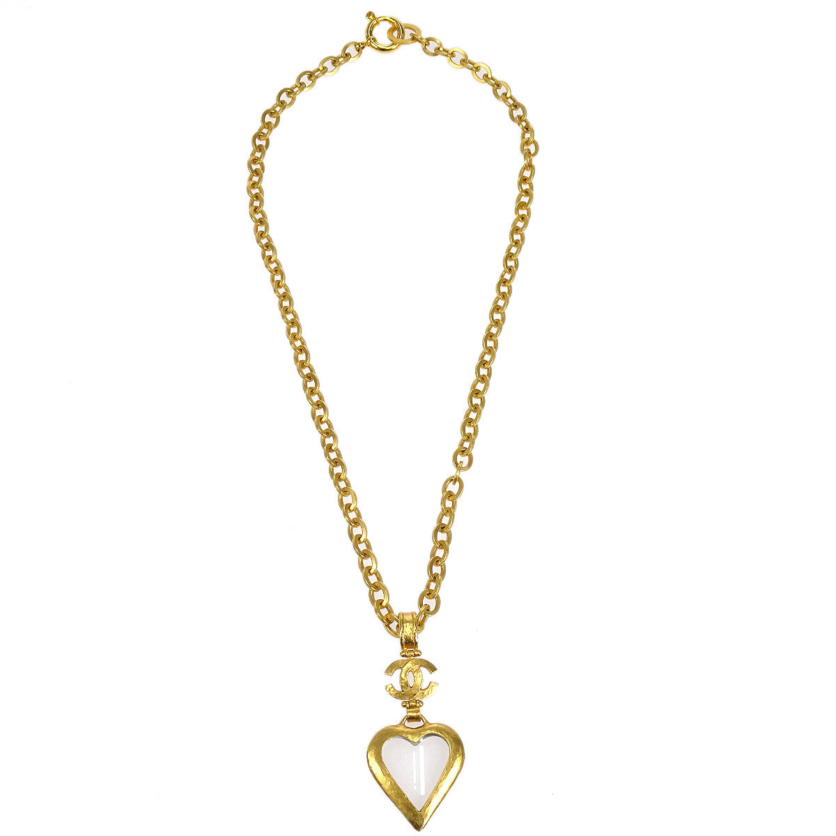 CHANEL 1995 Heart Loupe Gold Chain Necklace 56584