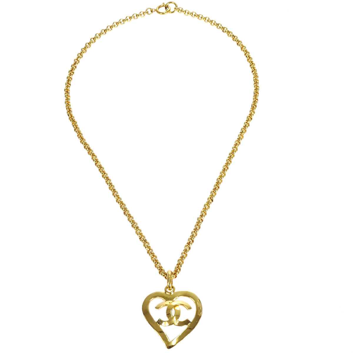 CHANEL★ 1995 Cutout Heart Gold Chain Necklace 17156