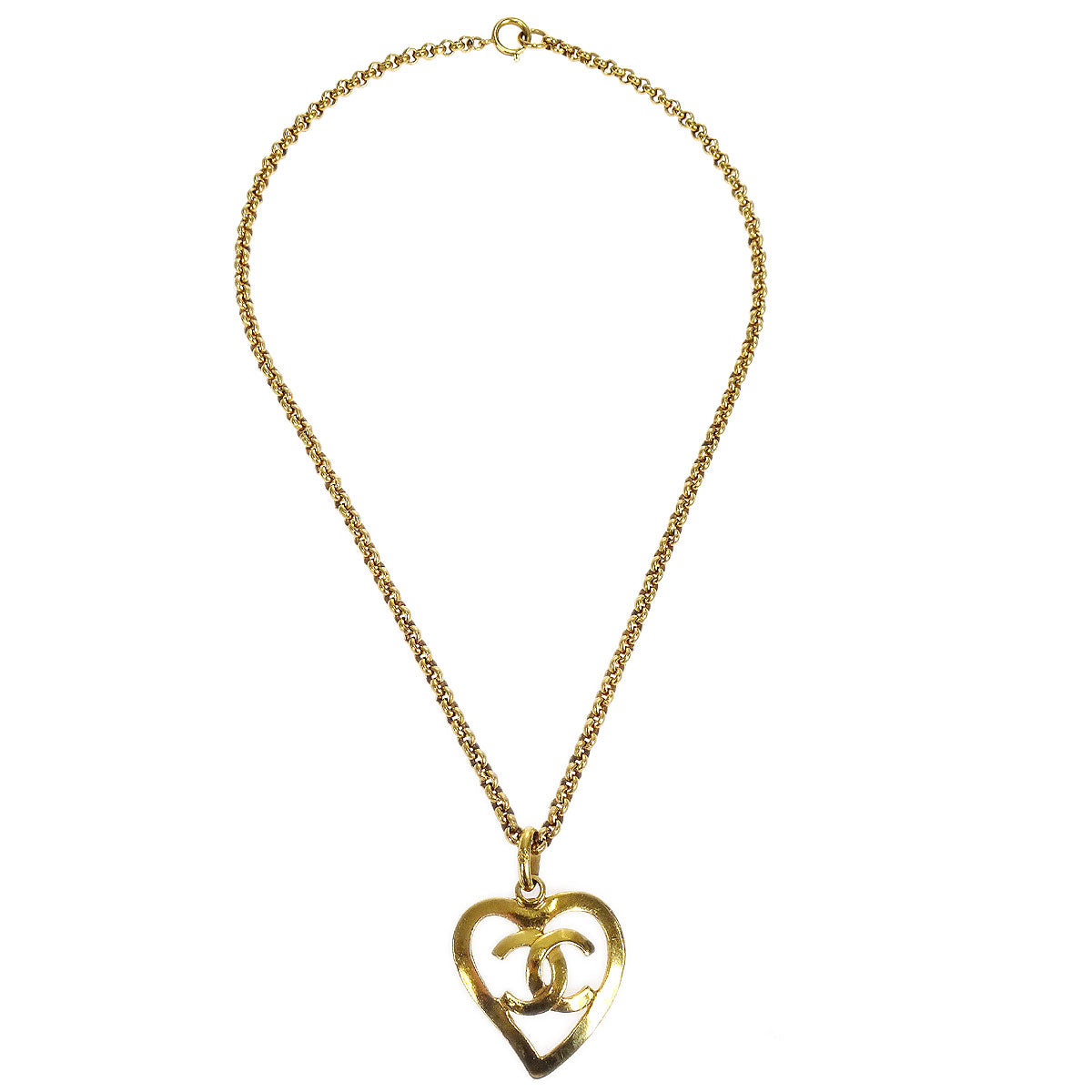 CHANEL★ 1995 Heart Gold Chain Necklace 17155