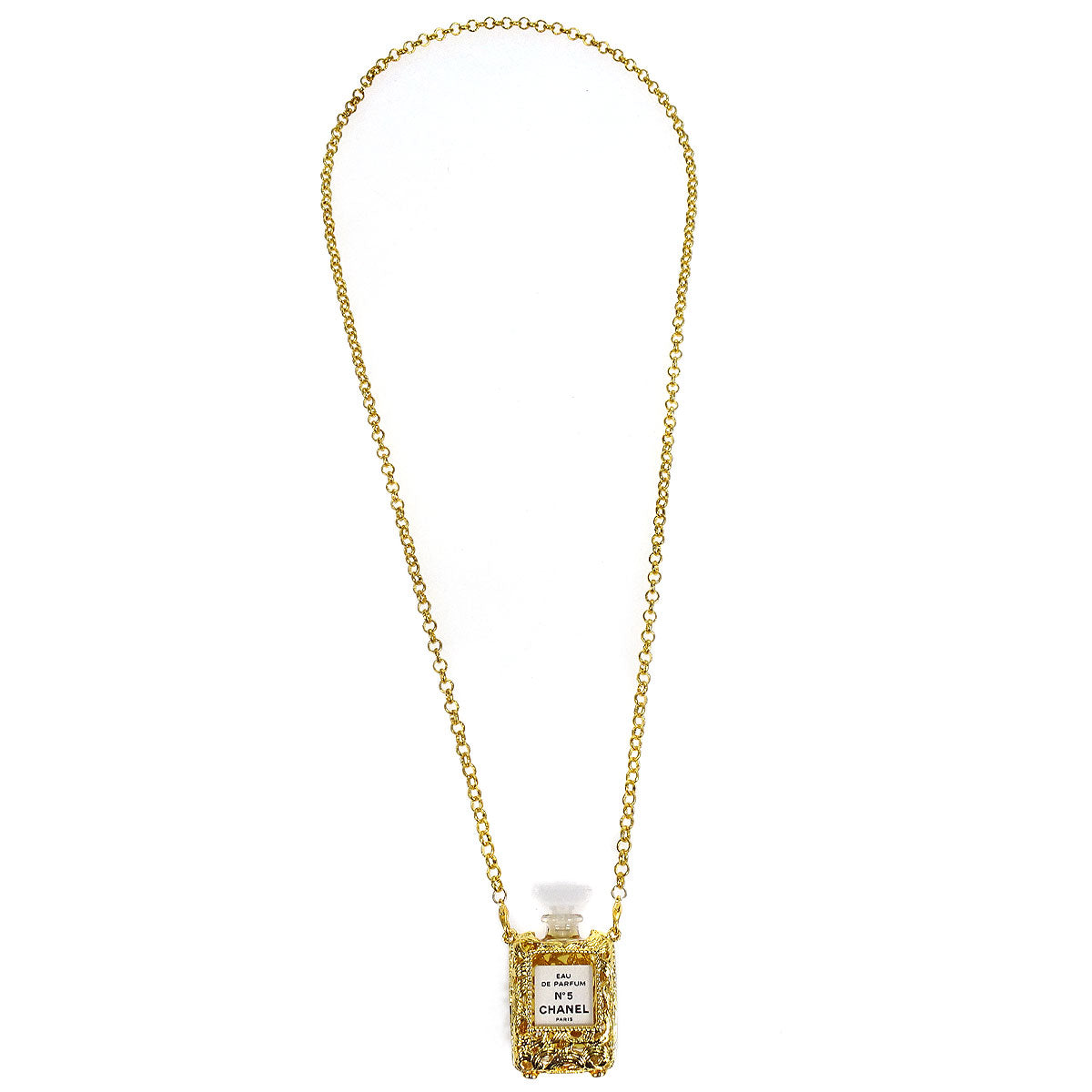 CHANEL Perfume Bottle Gold Chain Pendant Necklace 17158