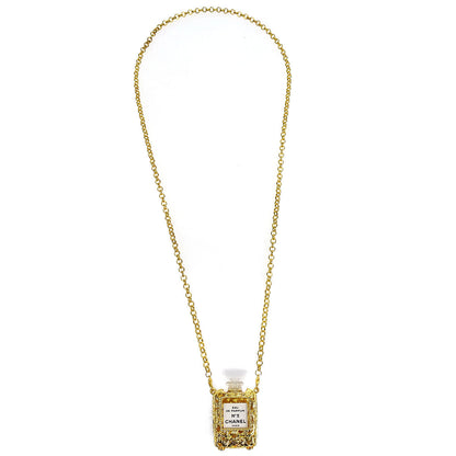 CHANEL Perfume Bottle Gold Chain Pendant Necklace 17158