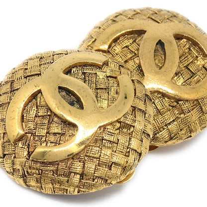 CHANEL 1994 Woven CC Earrings Gold Clip-On 2855 17233