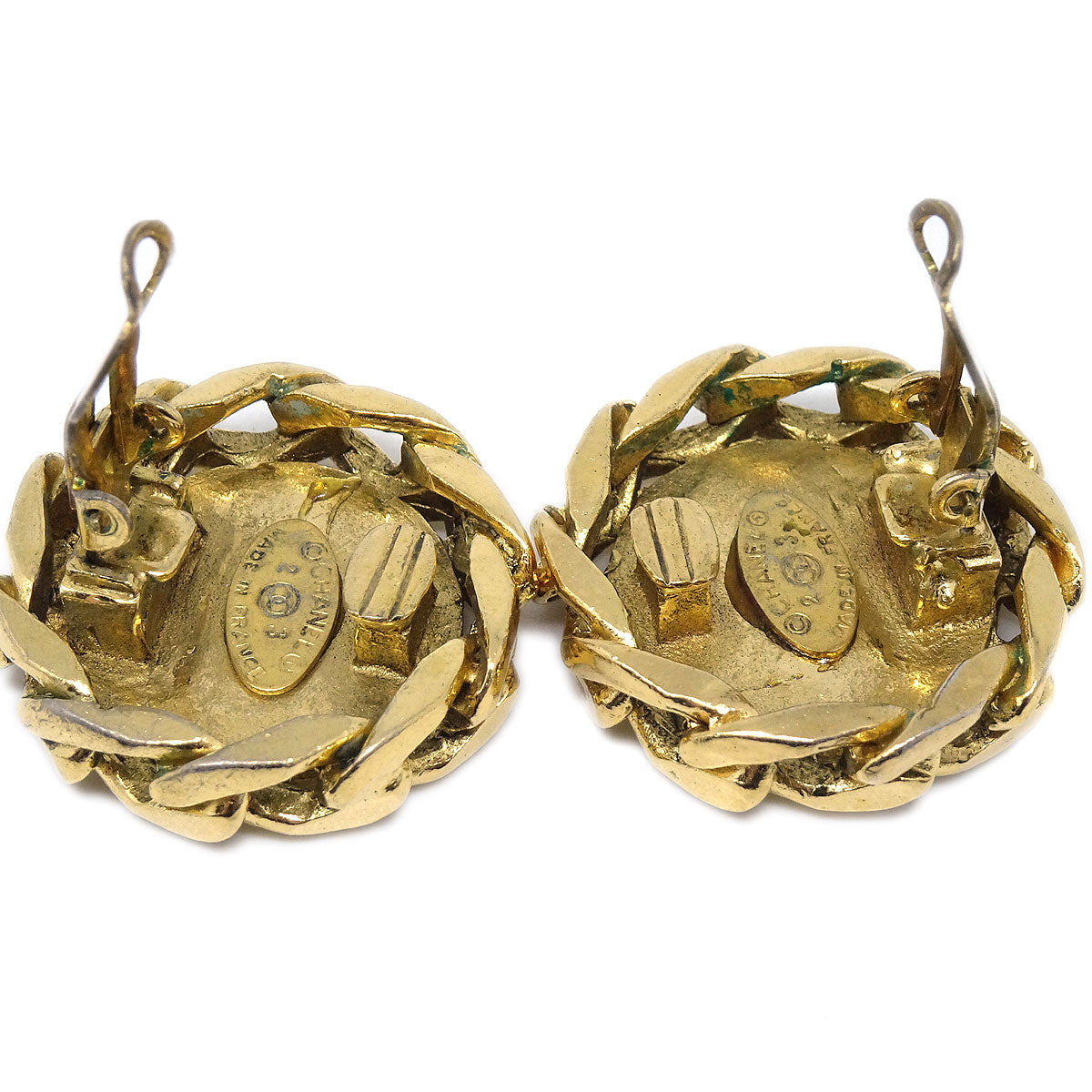 CHANEL★ 1988 Crystal & Gold CC Earrings Clip-On 23 17244