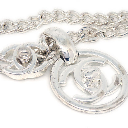 CHANEL 1997 CC Turnlock Silver Chain Pendant Necklace 97P 17255