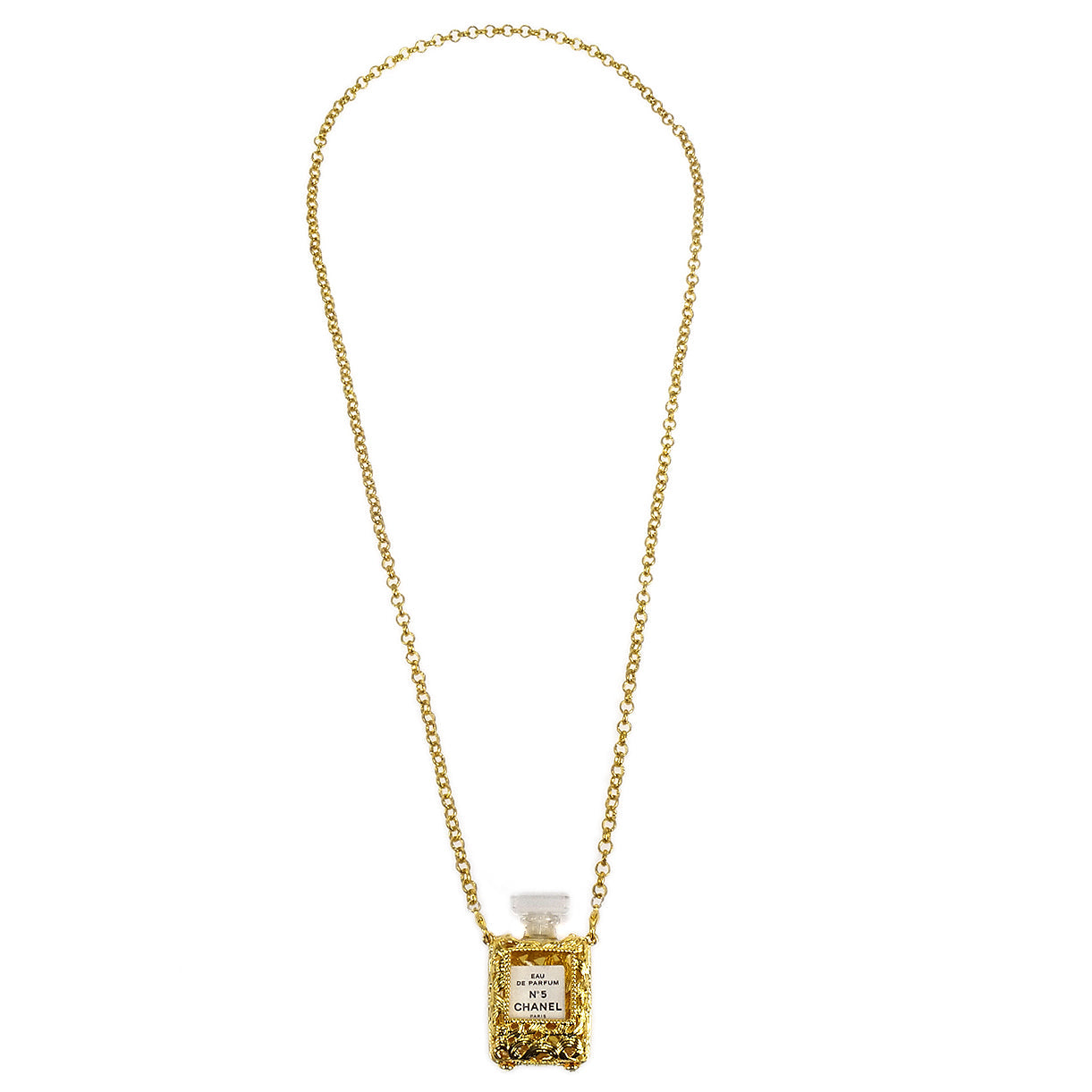 CHANEL Perfume Bottle Gold Chain Pendant Necklace 27096