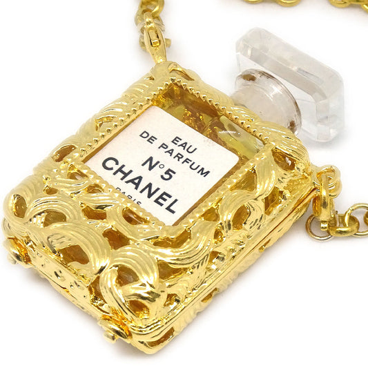 CHANEL Perfume Bottle Gold Chain Pendant Necklace 27096