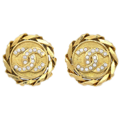 CHANEL 1988 Crystal & Gold CC Earrings Clip-On 23 27354