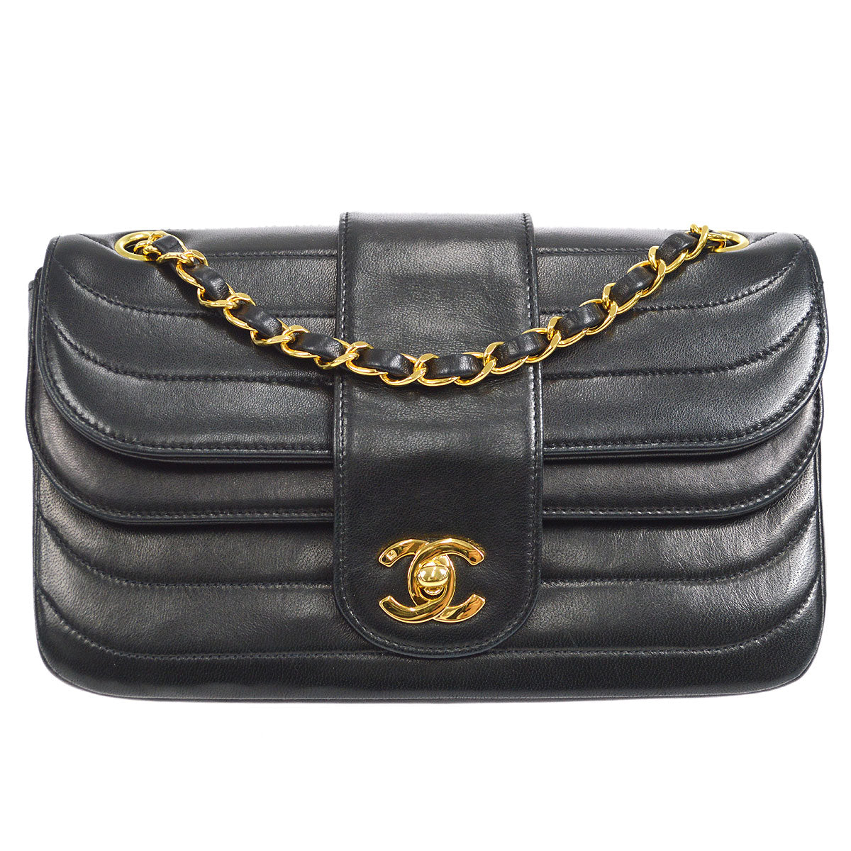 CHANEL 1991-1994 Horizontal Flap Small Black Lambskin