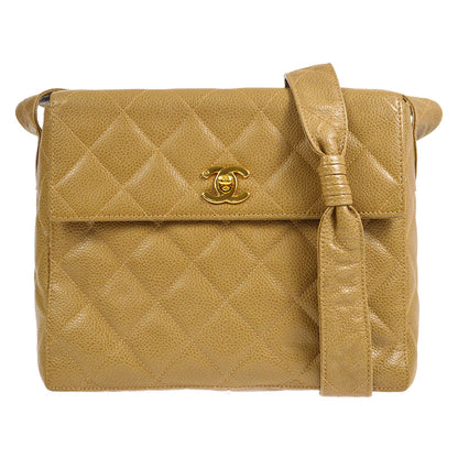 CHANEL * 1996-1997 Flap Box Vanity Shoulder Bag Small Beige Caviar 17301