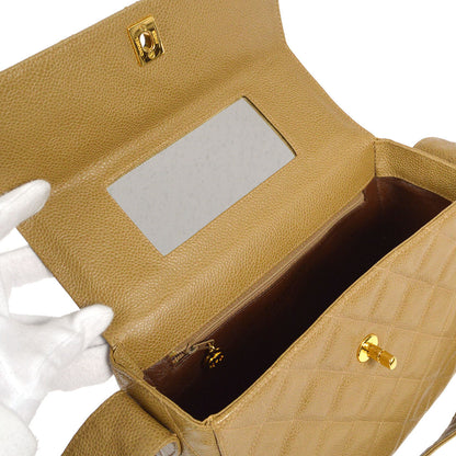 CHANEL * 1996-1997 Flap Box Vanity Shoulder Bag Small Beige Caviar 17301