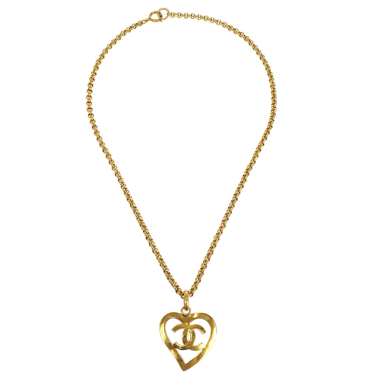 CHANEL★ Heart Gold Chain Necklace 95P 27089