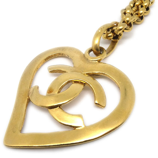 CHANEL★ Heart Gold Chain Necklace 95P 27089