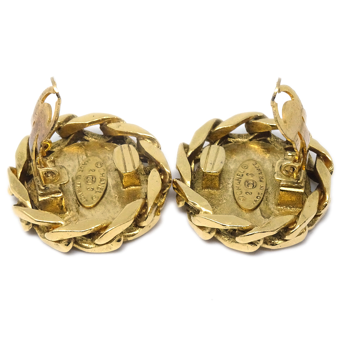 CHANEL 1988 Crystal & Gold CC Earrings Clip-On Gold 23 27189