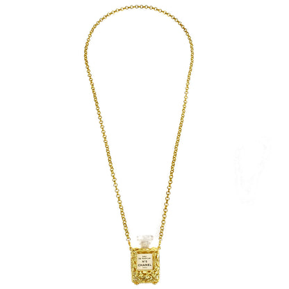 CHANEL Perfume Bottle Gold Chain Pendant Necklace 27095