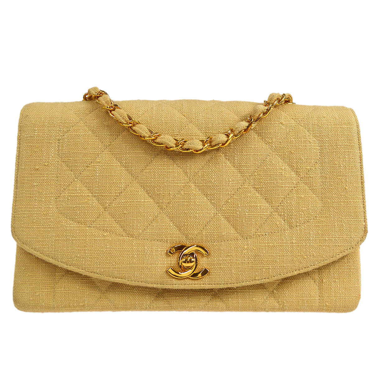 CHANEL 1991-1994 Diana Flap Medium Beige Linen 27239