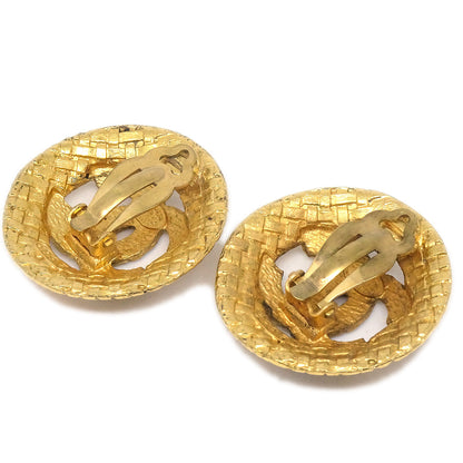 CHANEL 1994 Woven CC Cutout Earrings Gold Clip-On 2889 27311