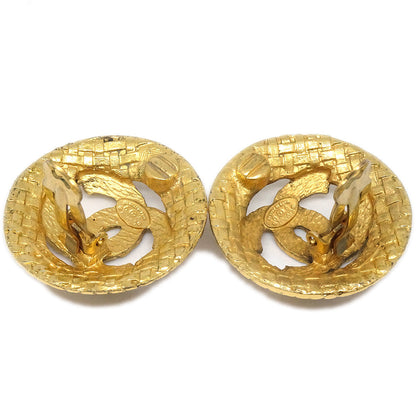 CHANEL 1994 Woven CC Cutout Earrings Gold Clip-On 2889 27311