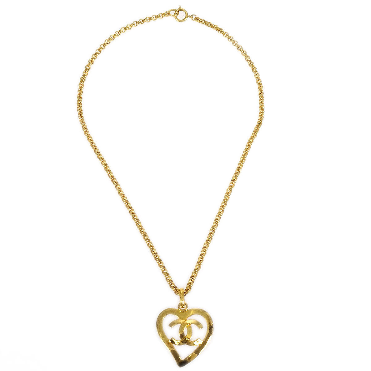 CHANEL★ 1995 Heart Cutout Gold Chain Pendant Necklace 95P 27186