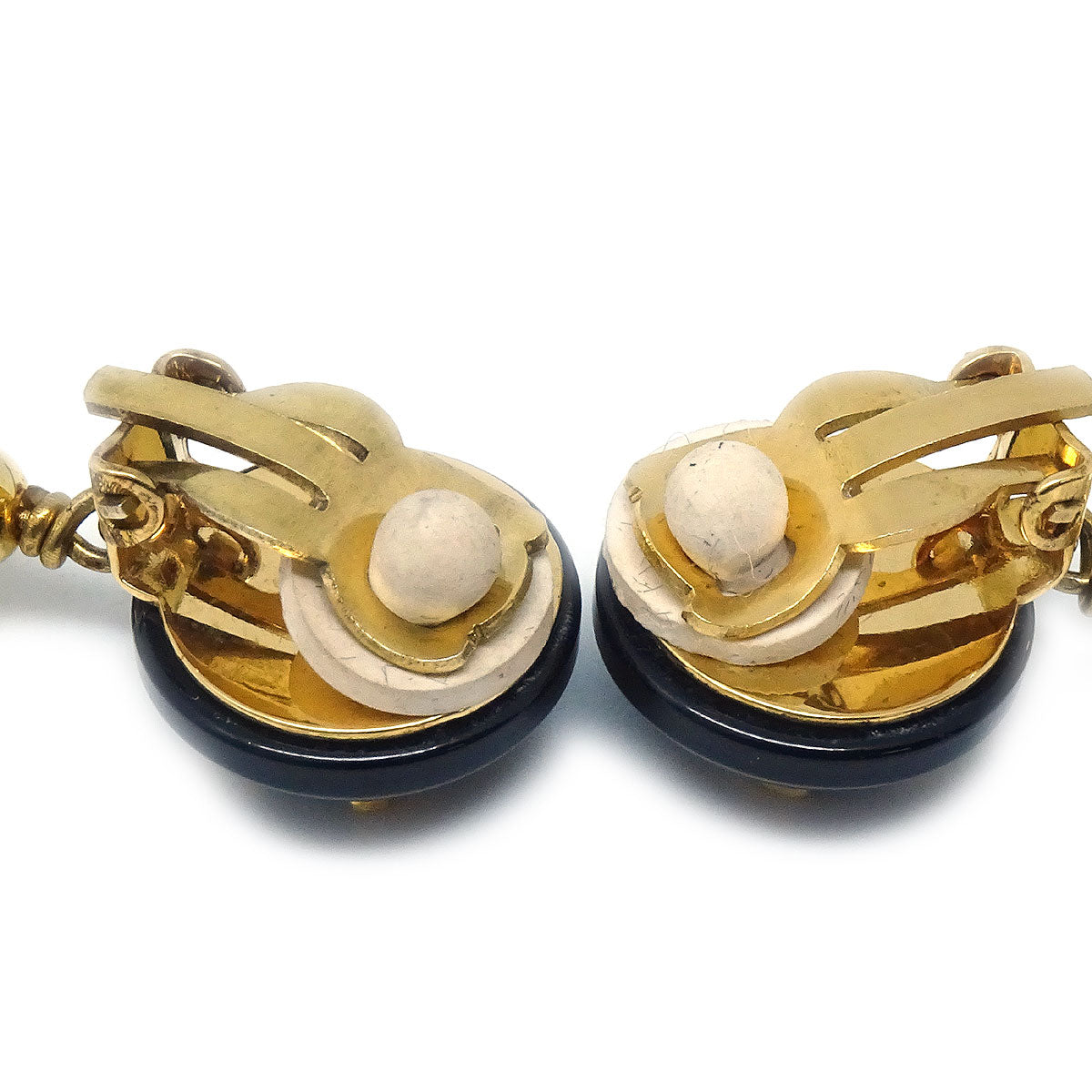 CHANEL Imitation Pearl Earrings Clip-On Black 96P 27201