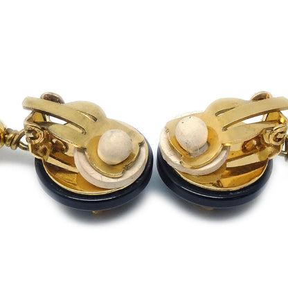 CHANEL Imitation Pearl Earrings Clip-On Black 96P 27201