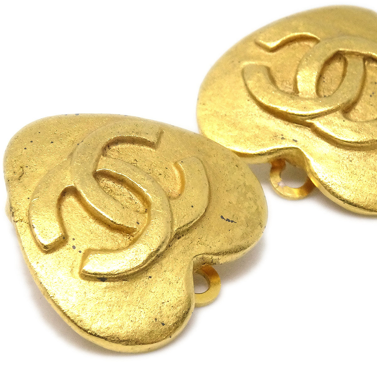 CHANEL Heart Earrings Clip-On Gold 95P 27305