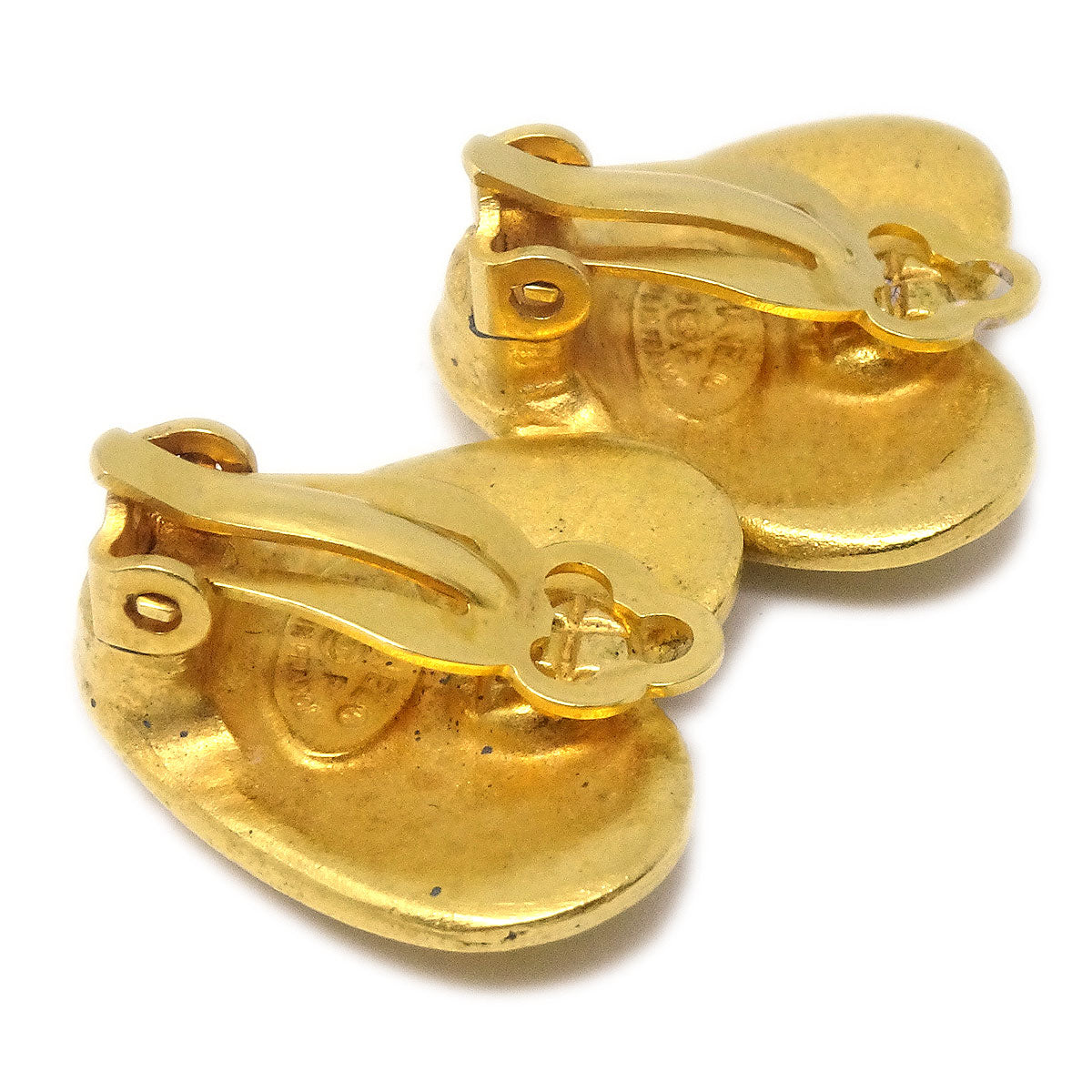 CHANEL Heart Earrings Clip-On Gold 95P 27305