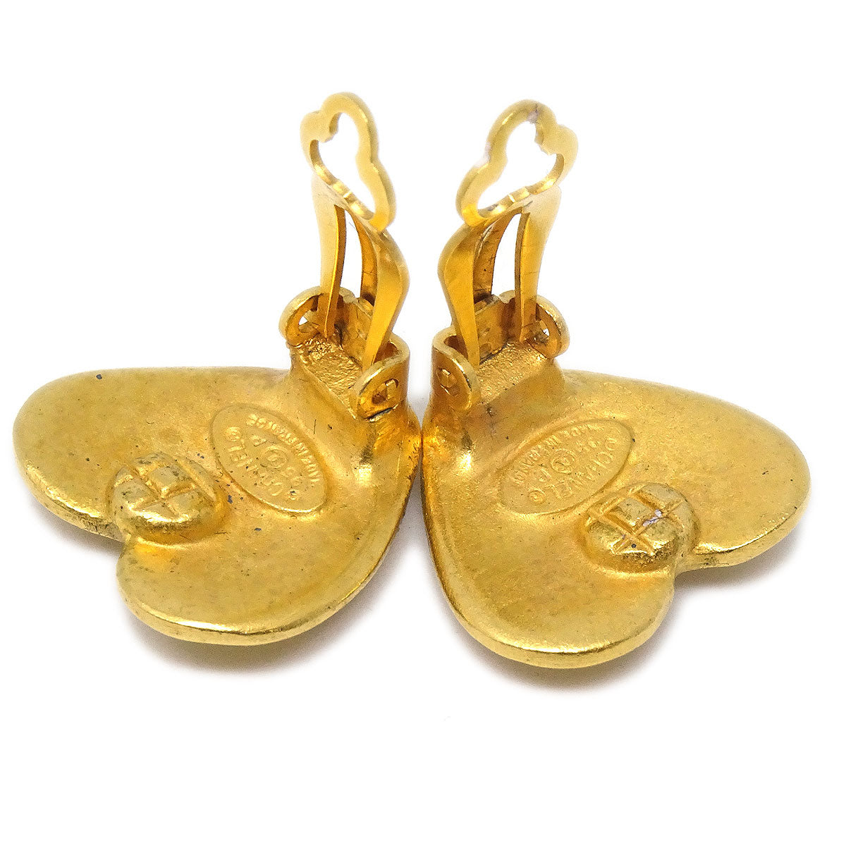 CHANEL Heart Earrings Clip-On Gold 95P 27305