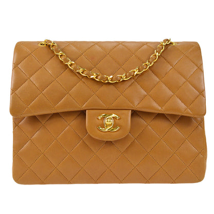 CHANEL 1989-1991 Tall Classic Double Flap Medium Camel Lambskin 27232