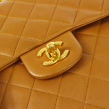 CHANEL 1989-1991 Tall Classic Double Flap Medium Camel Lambskin 27232