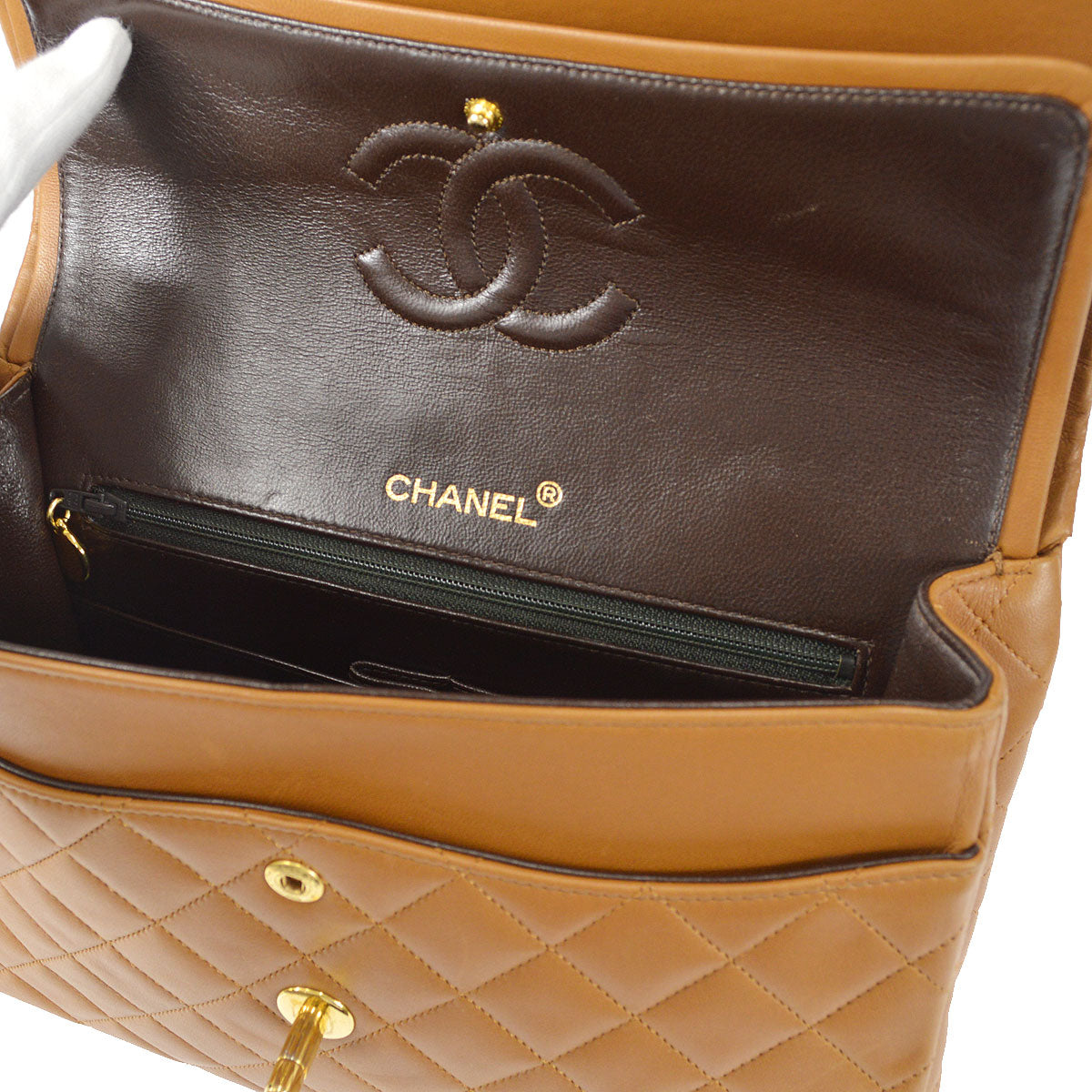 CHANEL 1989-1991 Tall Classic Double Flap Medium Camel Lambskin 27232