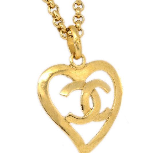 CHANEL Heart Gold Chain Necklace 95P 48540