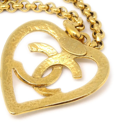 CHANEL Heart Gold Chain Necklace 95P 48540