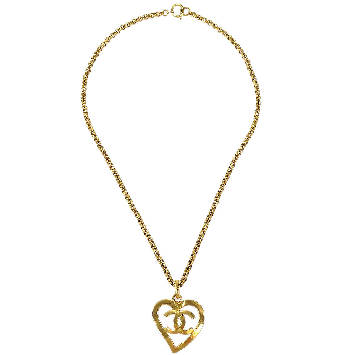 CHANEL Heart Gold Chain Necklace 95P 48543