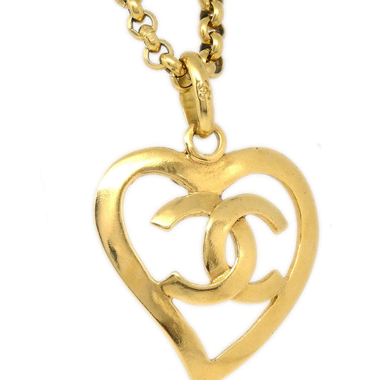 CHANEL Heart Gold Chain Necklace 95P 48543