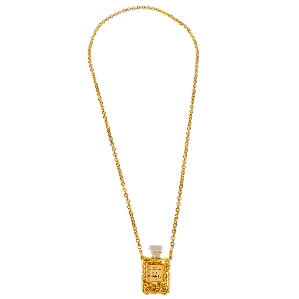 CHANEL Perfume Bottle Gold Chain Pendant Necklace 48550