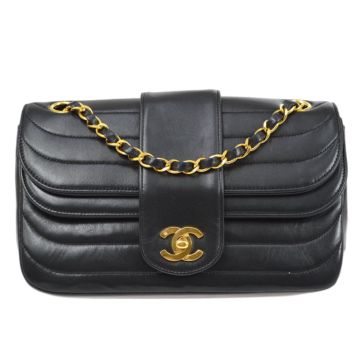 CHANEL 1991-1994 Horizontal Flap Small Black Lambskin