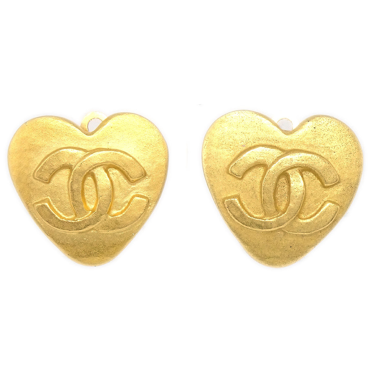 CHANEL Heart Earrings Gold Clip-On 95P 57970