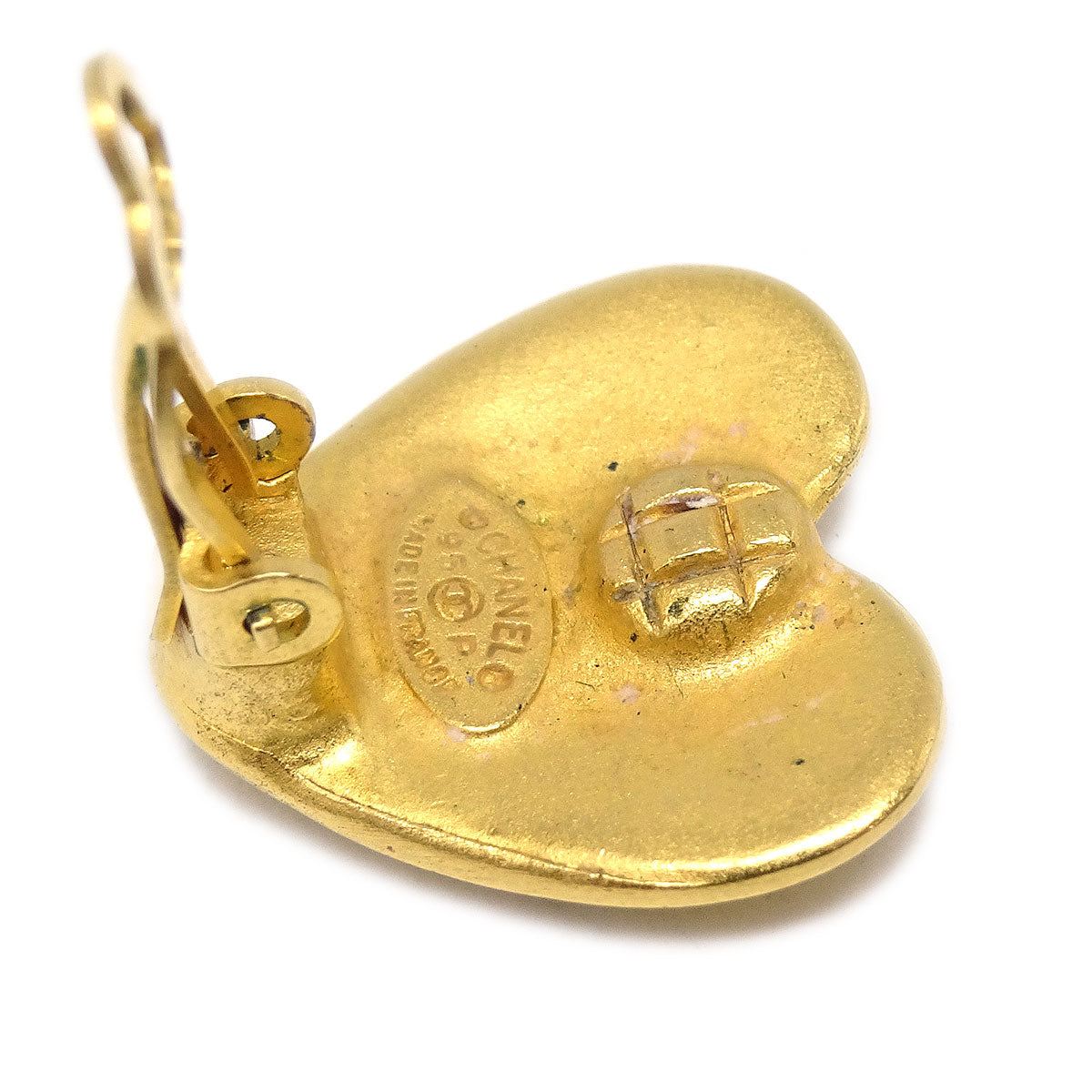 CHANEL Heart Earrings Gold Clip-On 95P 57970